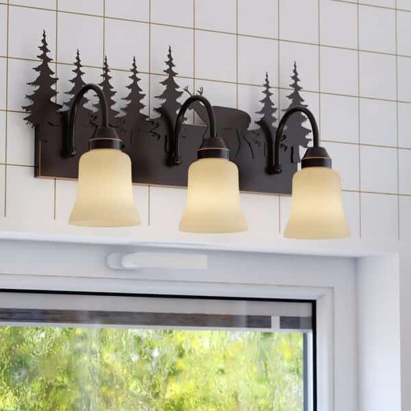 Bryce 3 Light Bronze Rustic Deer Bathroom Vanity Fixture