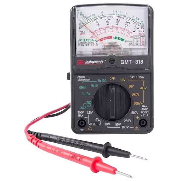 Multimeter, Analog Display, Functions AC Voltage, DC Current, DC Voltage, Resistance, Black