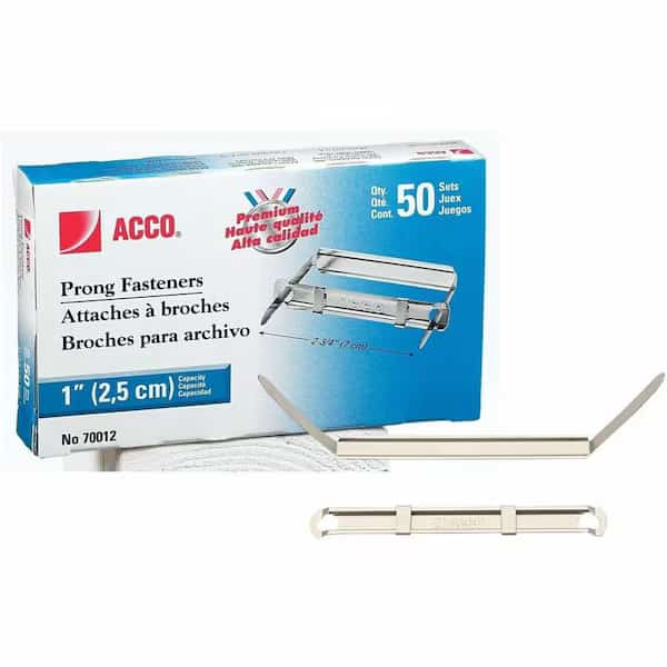 Acco Premium Prong Fasteners, 1" Sheet Capacity, 2-3/4"L Base, 50/Box