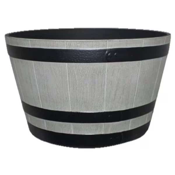 Whiskey Barrel Planter, 2224 in Dia, Round, Resin, Birchwood Gray