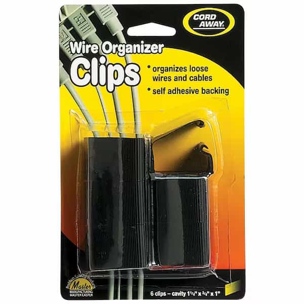 Wire Clips, Wall/Desk, 7/8in H, Blk, PK6