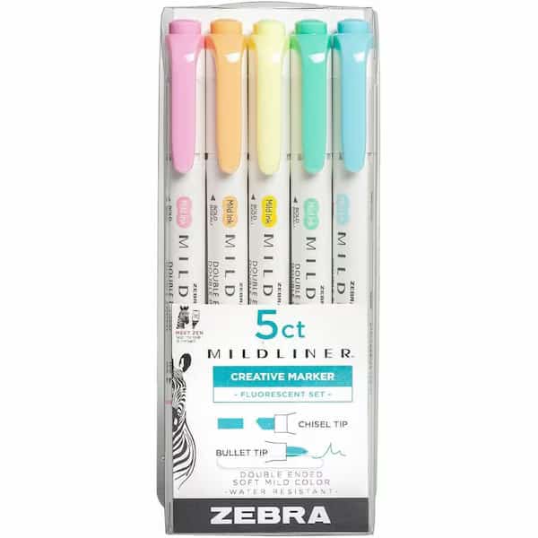 Zebra Mildliner Double Ended Highlighter, Chisel/Bullet Tip, Assorted Colors, 5/Pack