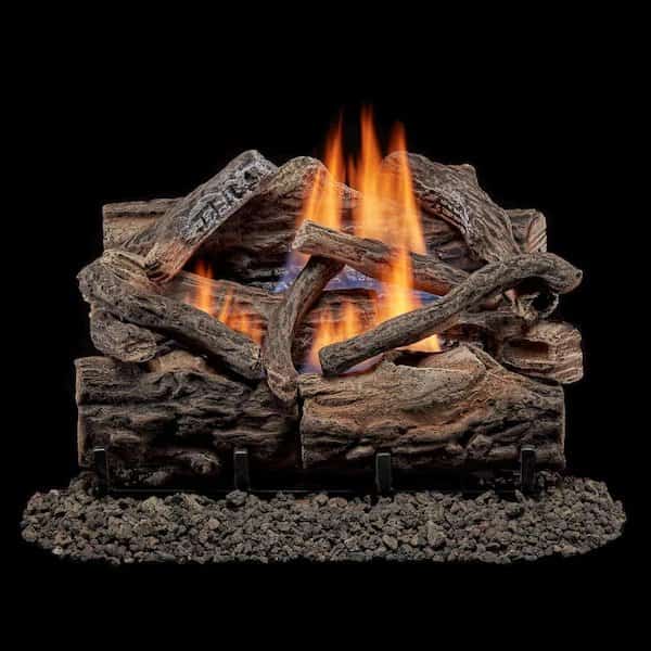 Vent Free Dual Fuel Gas Log Set, 18 in Rustic Oak, 30,000 BTU, Remote Control