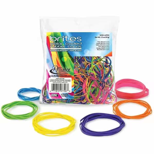 Alliance Brites Pic Pac Rubber Bands, Assorted Sizes/Brite Colors, 1.5 oz. Box