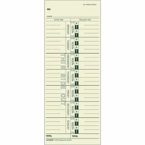 Time Card,Weekly,3.5x9,PK500, Mfr#: 1259, TOPS