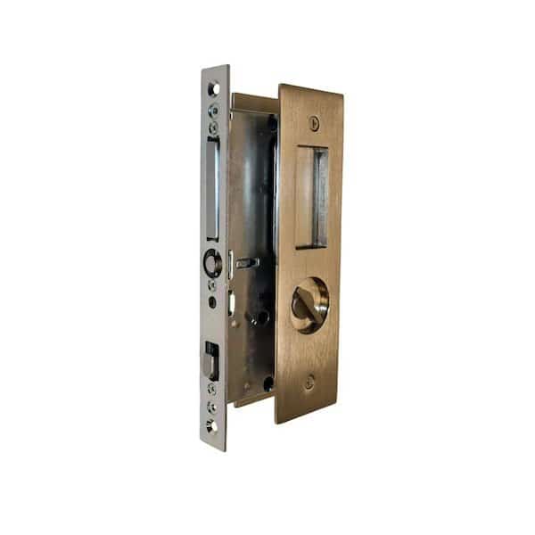 Narrow Modern Rectangular Privacy Pocket Door Mortise Lock for 1-3/8 in Door Satin Nickel Finish