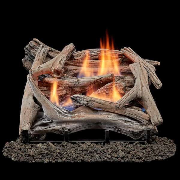 Vent Free Dual Fuel Gas Log Set, 18 in Drift Wood, 30,000 BTU, Remote Control