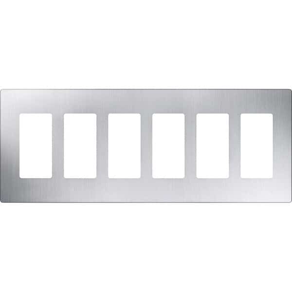 Designer Wall Plates, Number of Gangs: 6 Stainless Steel, Satin Finish, Stainless Steel