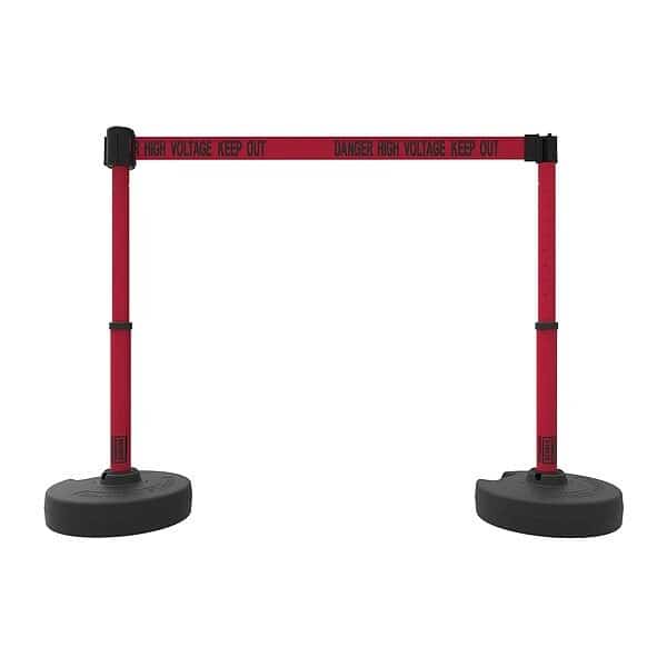 Belt Barrier System, Red, 15 ft Length, 22 in to 42 in Adjustable Post Height
