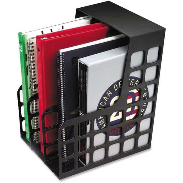 DecoRack Plastic Magazine File with Two Snap-In Dividers 9 x 10-5/8 x 12 Black