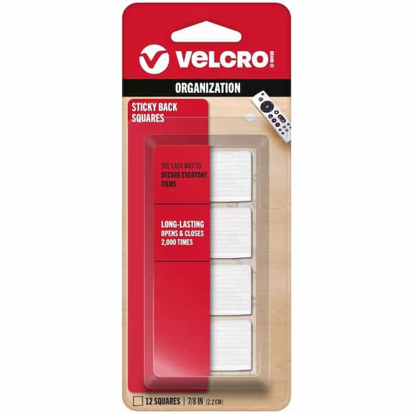 Reclosable Fastener Shape, Square, Rubber Adhesive, 7/8 in, 7/8 in Wd, White, 12 PK