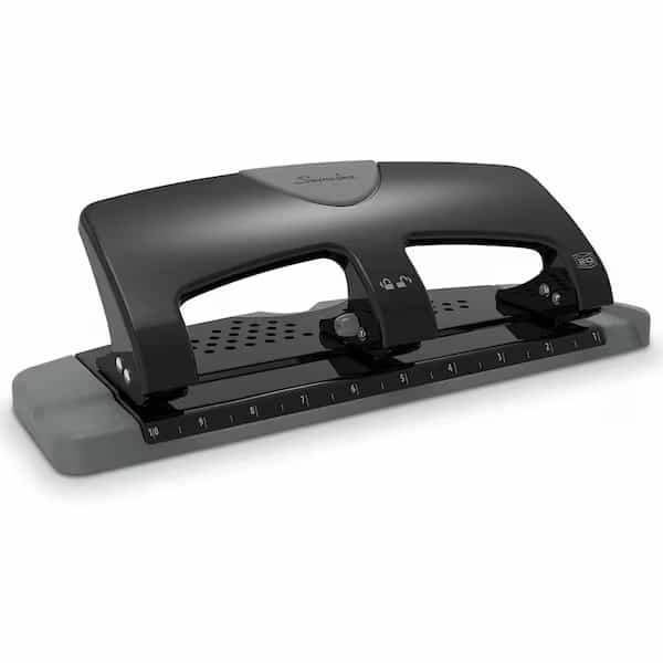 Three-Hole Paper Punch, 20 Sheets, Blk/Gry