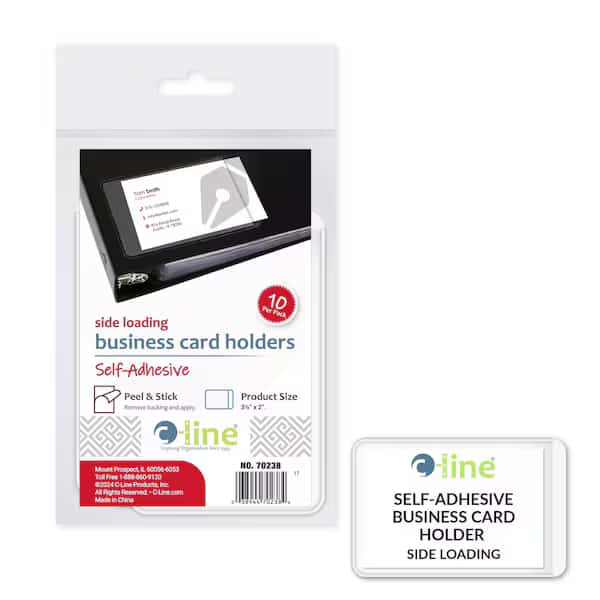 SelfAdhesive Business Card Holder, Side Load, 2 x 3 12, 10PK Set of 5 PK, 50PK