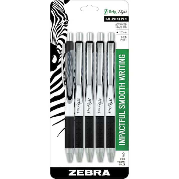 Z-Grip Flight Retractable Ballpoint 1.2mm Black 5pk, ZEBRA PEN, Mfr# 21915
