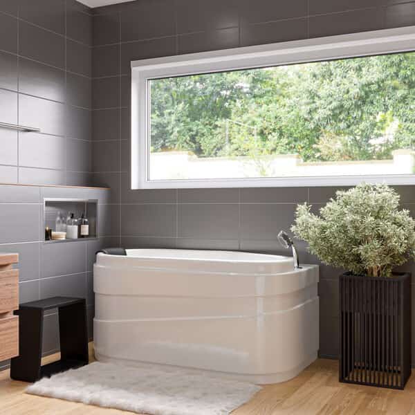 5Ft White Acrylic Corner Whirlpool Bathtub - Drain on Right