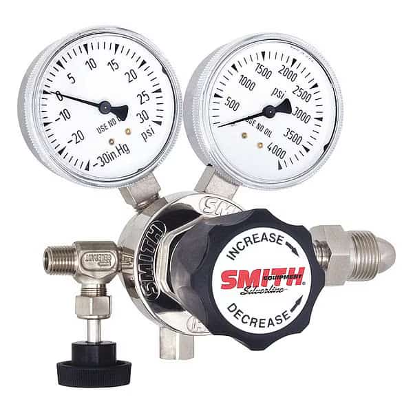 High Purity Gas Regulator, Hydrogen, Methane, Single Stage, 0.825"-14 Inlet, 1/4 in Outlet