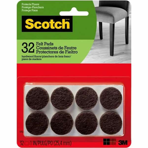 3M Scotch Felt Self Adhesive Protective Pad Brown Round 1 in. W 32 pk