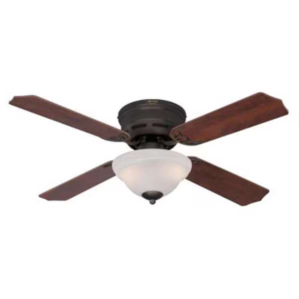 42 in. Oil Rubbed Bronze Finish Reversible Blades White Alabaster Bowl, Applewood & Cherry