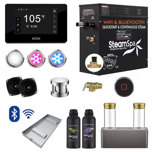 6kW QuickStart Steam Bath Generator with Dual Aroma Pump in Polished Chrome