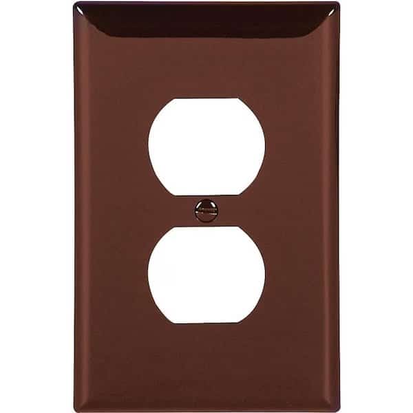Receptacle Wallplate, 412 in L, 234 in W, 1 Gang, Nylon, Brown, HighGloss