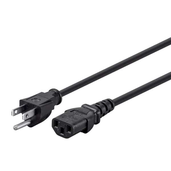 Power Cord - NEMA 5-15P to IEC 60320 C13_ 18AWG_ 10A/1250W_ 125V_ 3-Pr