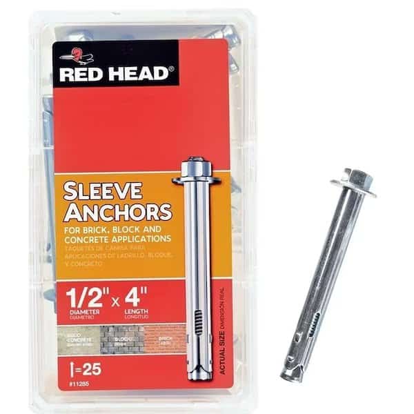 Sleeve Anchor, 1/2" Dia., 4" L, Steel Zinc Plated
