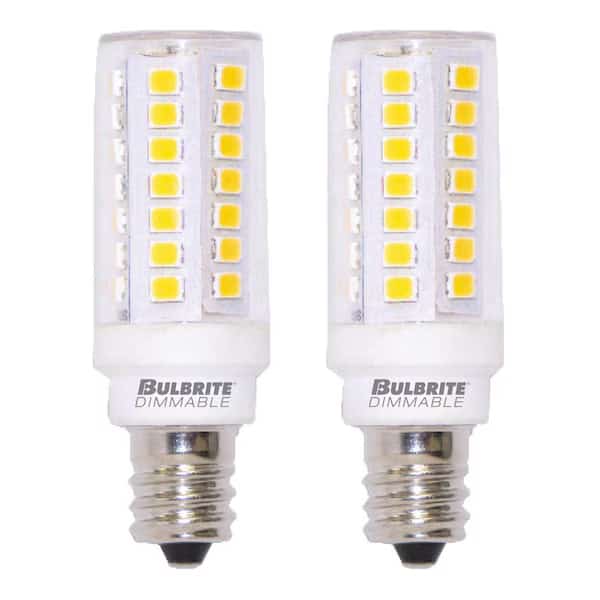 60w Equivalent Dimmable Clear Mini T6 Candelabra Screw Base (E12) LED Mini Light Bulb, 3000K, 2PK