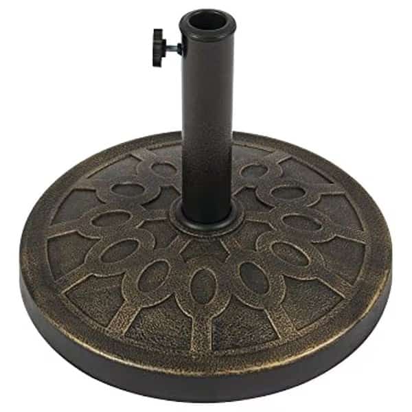 69328 Umbrella Base, 17-1/2 in Dia, 17-1/2 in L, 13 in H, Resin/Steel/Plastic, Bronze