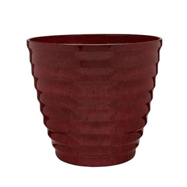 Planter, 14 in Dia, Round, Beehive Design, Resin, Red