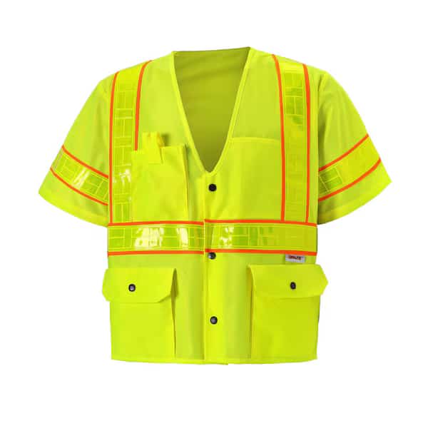 Safety Vest w/Prismatic Trim 2XL Class 3 U Back, , Snap 4 Pockets