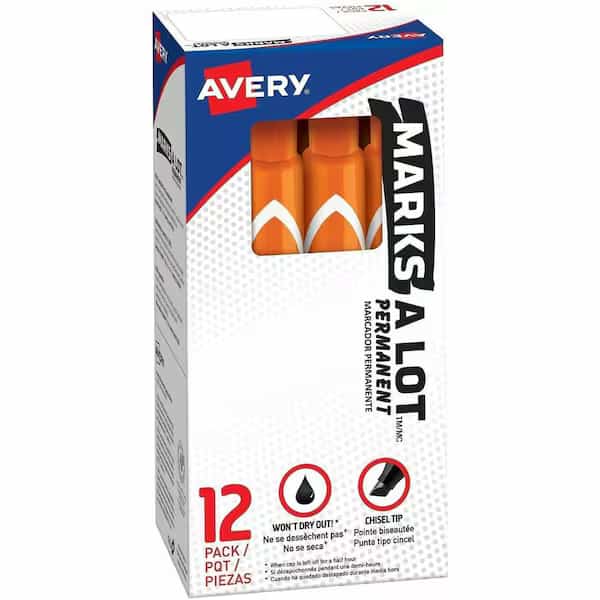 Large Permanent Ink Markers, Chisel Point, Orange Ink PK