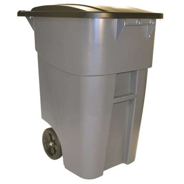 Trash Container, 50 gal Capacity, Polyethylene, Gray, Hinged Lid Closure