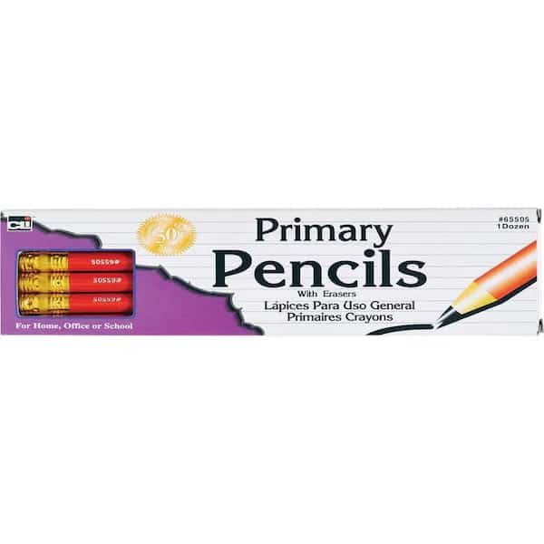 Primary Pencil, 0.41", Red with Eraser, 12 Per Box, PK3