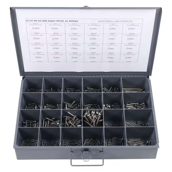 Sheet Metal Screw Assortment, #6 to #14 x Plain Finish, Stainless Steel, Oval Washer Head