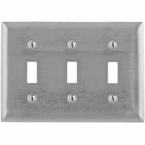 Wallplates and Boxes, Metallic Plates, 3- Gang, 3) Toggle Openings, 430 Stainless Steel