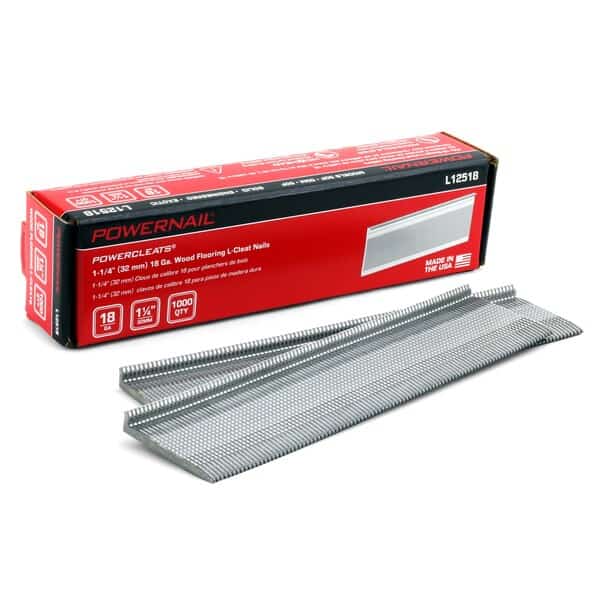 Collated Flooring Nail, 1-1/4 in L, 18 ga, L-Head Head, 1000 PK, POWERNAIL, Mfr# L12518