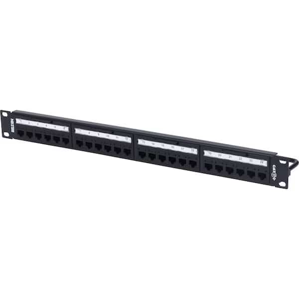 24-PORT PATCH PANEL, 1U, CAT6+, LOADED, BLACK, REVCONNECT