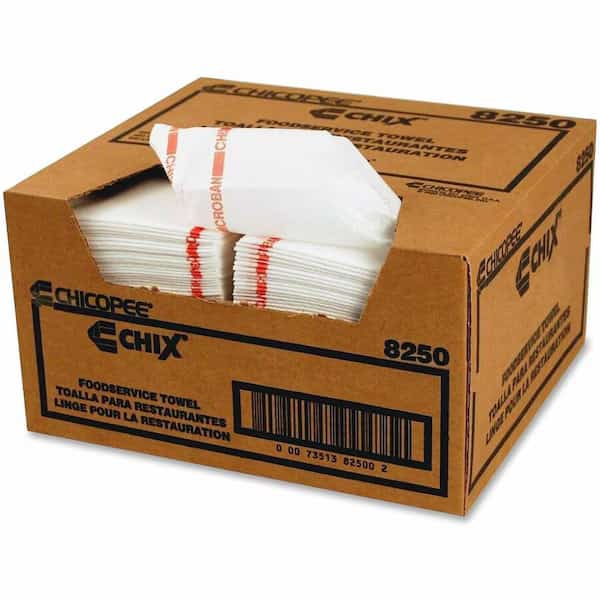 13x21 Foodservice Medium Duty White With Red Stripe Towel, PK150