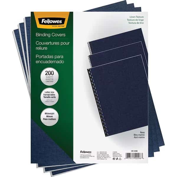 Binding Cover, Navy, 8-1/2x11 In., PK200, Fellowes, Mfr#: 52098