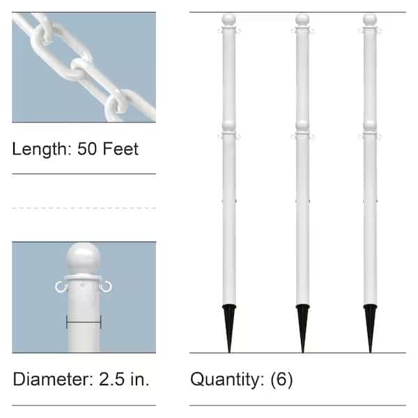 White Medium Duty Ground Poles and Chain Kit