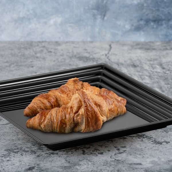 16 x 16 Black Square with Groove Rim Plastic Serving Trays 24 Trays, 24PK