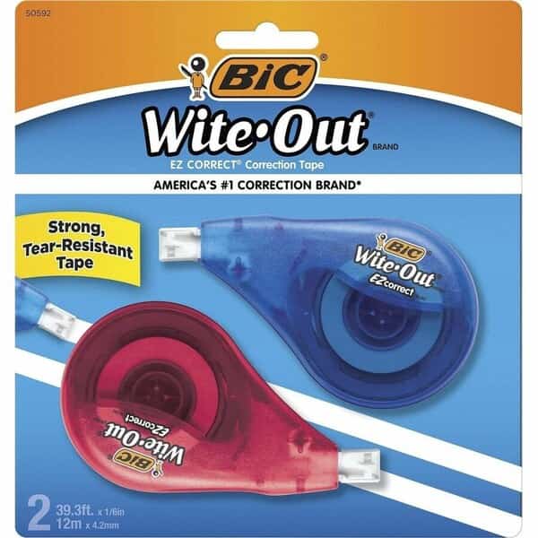 Bic Single Line Correction Tape 1/5" x 39.4' White 2 Pack