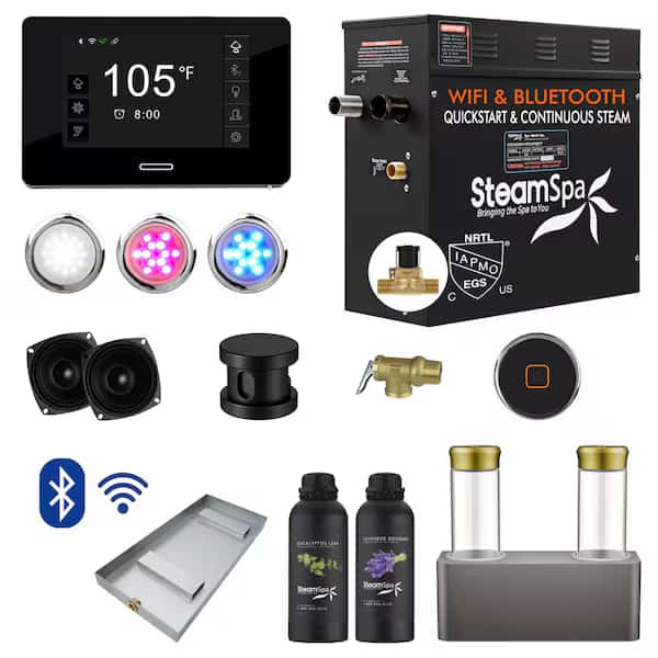 7.5kW QuickStart Steam Bath Generator with Dual Aroma Pump in Matte Black