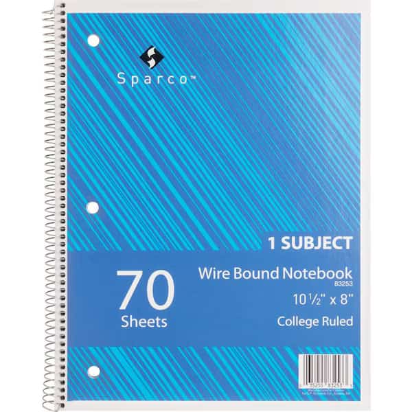 Sparco 1-Subject Notebook, 8" x 10-1/2", College Ruled, Bright White, 70 Sheets/Pad