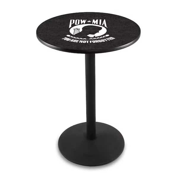 42" Blk Wrinkle POW/MIA Pub Table, 36" dia. Top, Holland Bar Stool Co, Mfr#: L214B4236POWMIA