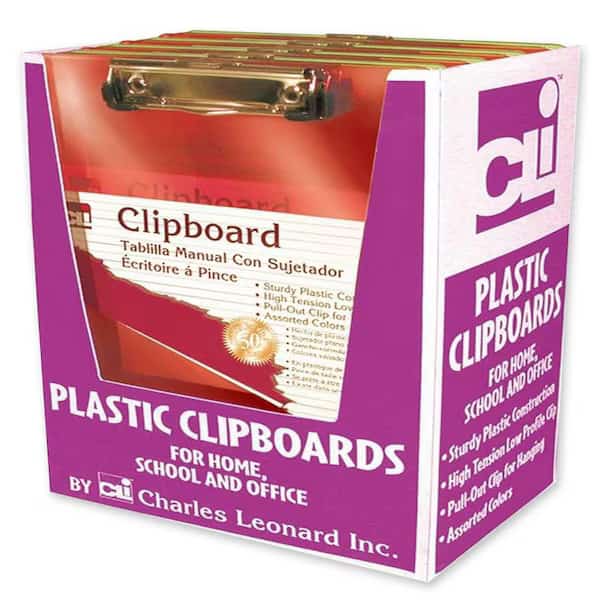 Clipboard, Plastic, w/Low Profile Clip, Letter, Assorted Neon, PK12