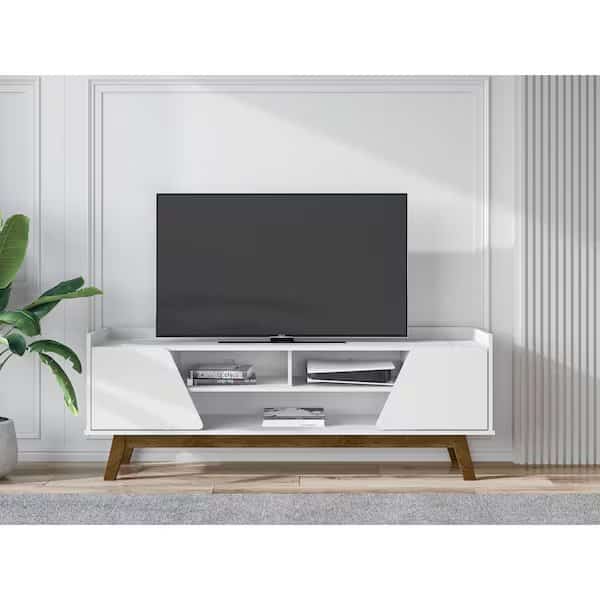 Mid-Century Modern Marcus 62.99 TV Stand with Solid Wood Legs in White