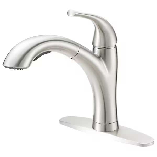 PullOut Kitchen Faucet, 18 gpm, 1Faucet Handle, 1, 3Faucet Hole, MetalPlastic, Stainless Steel