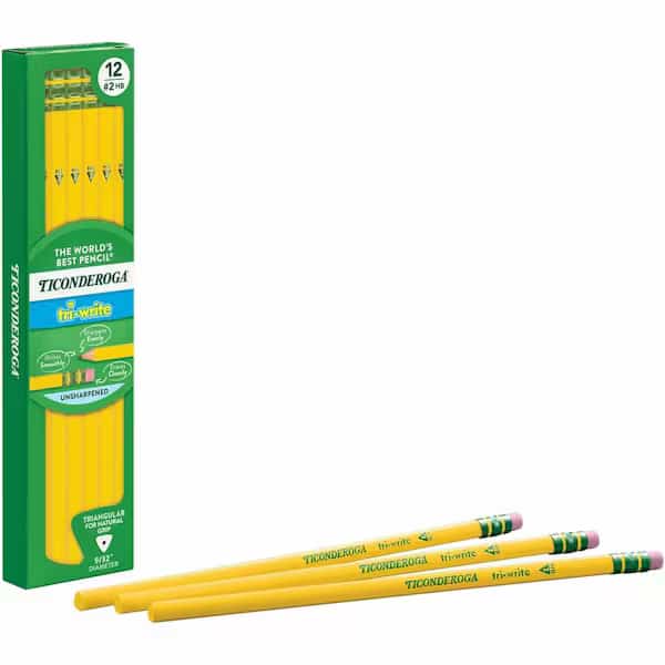 Dixon Ticonderoga Tri-Write HB No 2 Pencil With Latex-Free Eraser, Yellow, Dozen