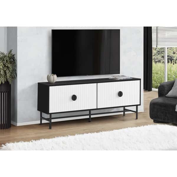 Tv Stand, 60 Inch, Console, Storage Cabinet, Living Room, Bedroom, Black And White Laminate